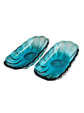 Vintage Anchor Hocking Blue Fountainware Banana Split Boat Dishes Set of 2